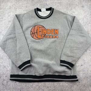 Vtg Lee Crossgrain Crewneck Gray Sweatshirt Linden High School NJ Basketball XL?